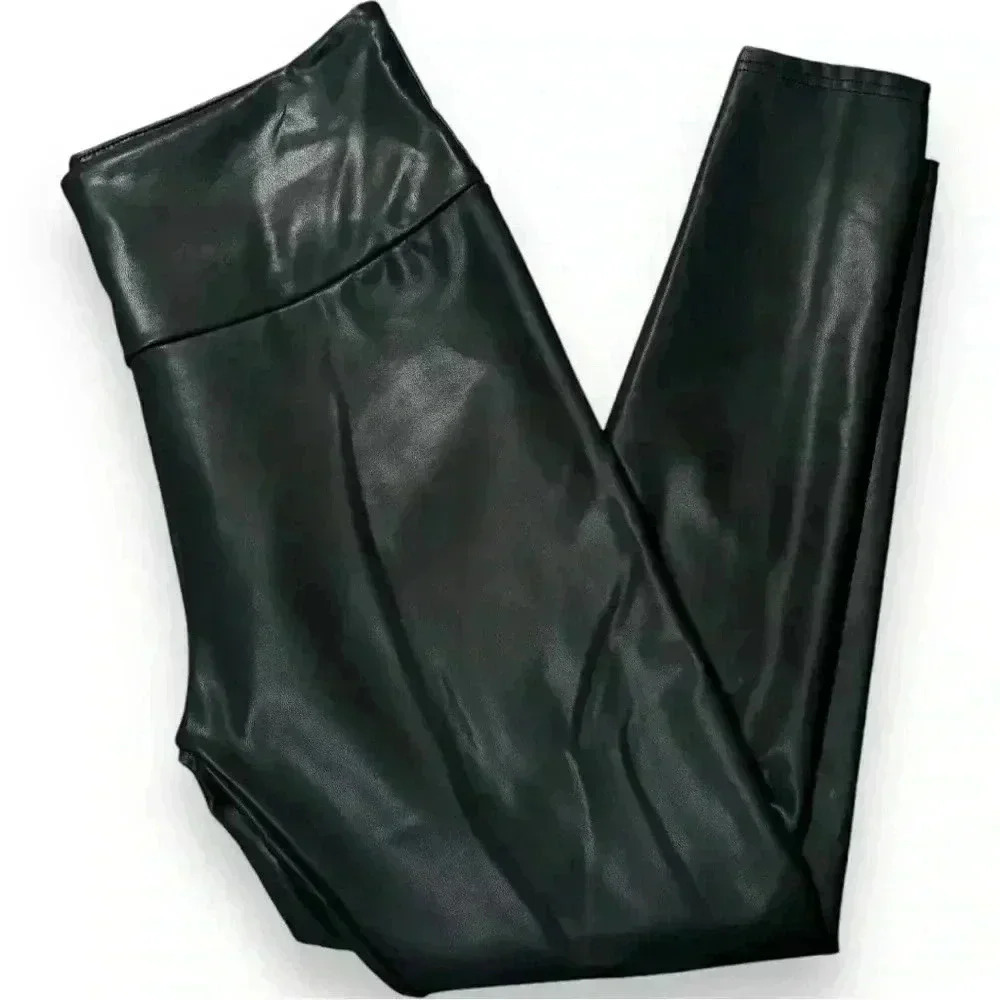 Women’s size XL control top faux leather black stretch lined athletic leggings - Picture 9 of 9